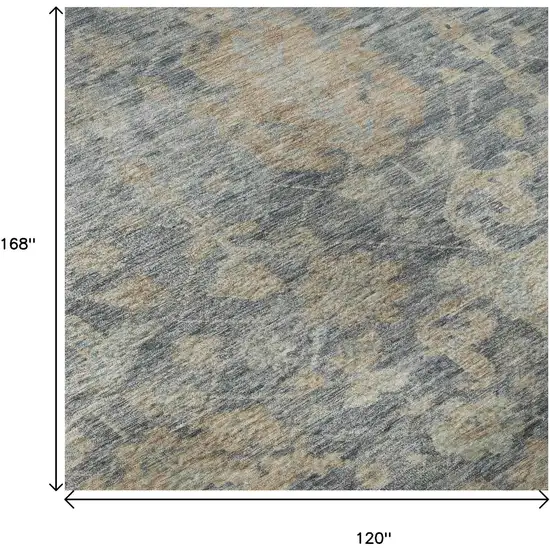 Denim Blue Rust And Beige Damask Washable Area Rug With UV Protection Photo 9