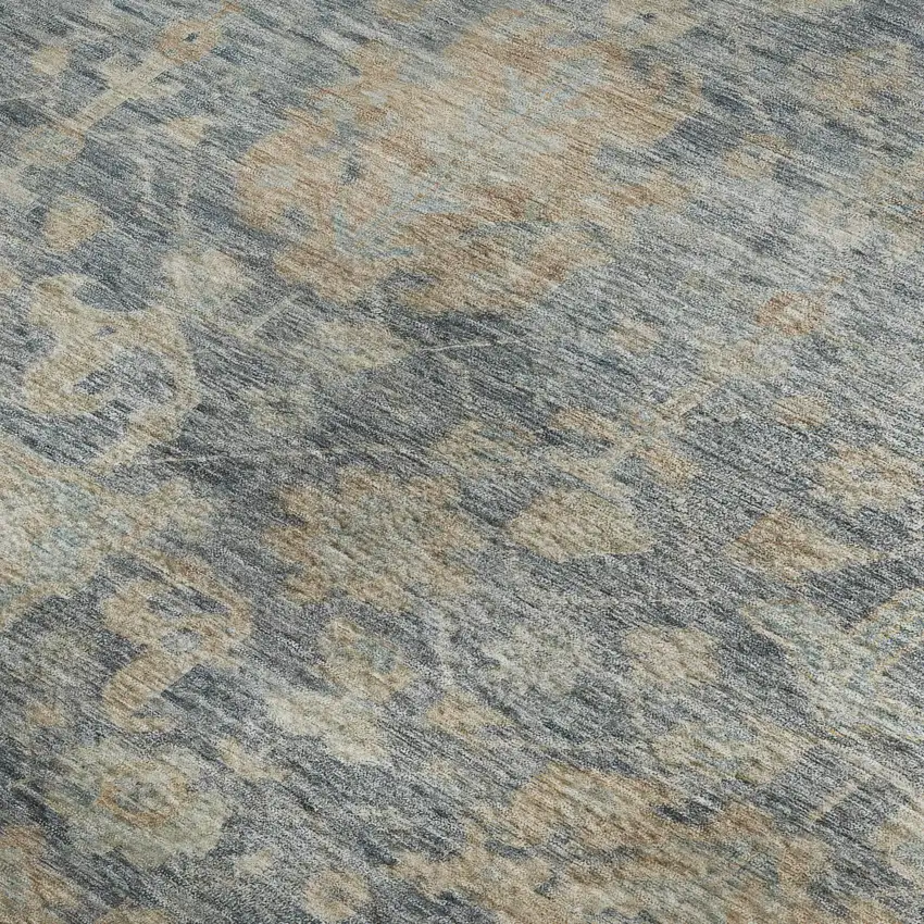 Denim Blue Rust And Beige Damask Washable Area Rug With UV Protection Photo 2