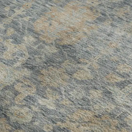 Denim Blue Rust And Beige Damask Washable Area Rug With UV Protection Photo 2