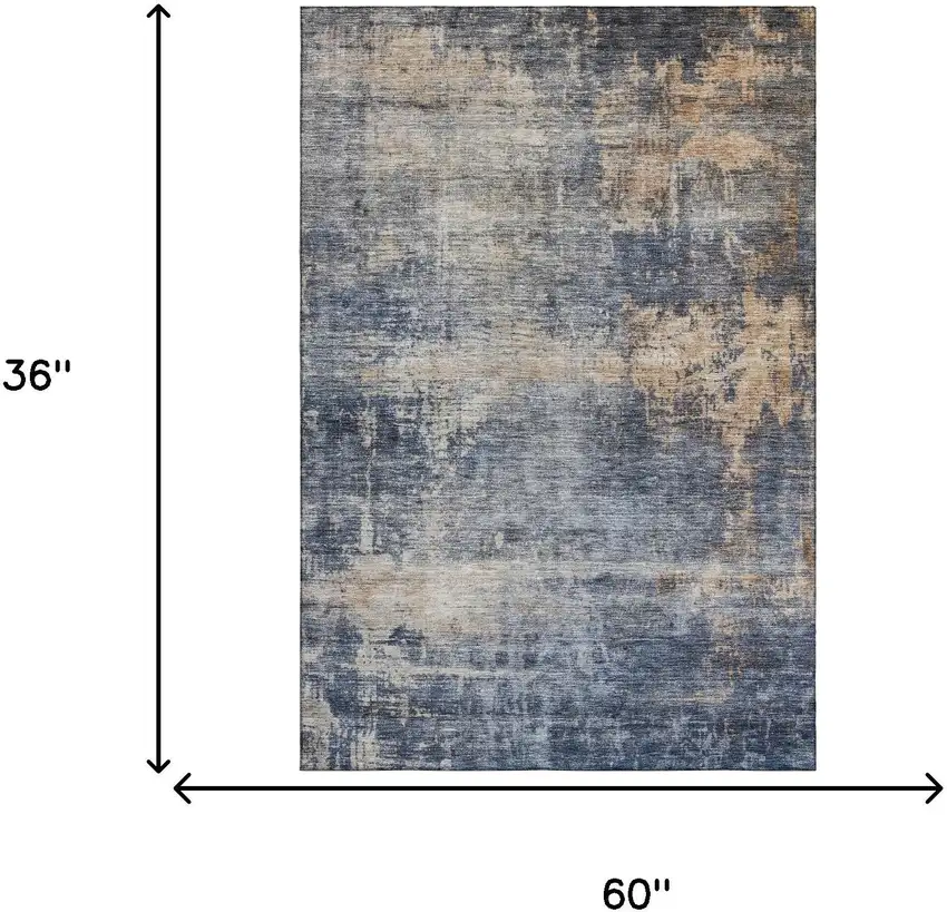 Denim Blue Silver And Beige Abstract Washable Area Rug With UV Protection Photo 3