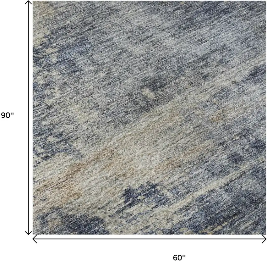 Denim Blue Silver And Beige Abstract Washable Area Rug With UV Protection Photo 8