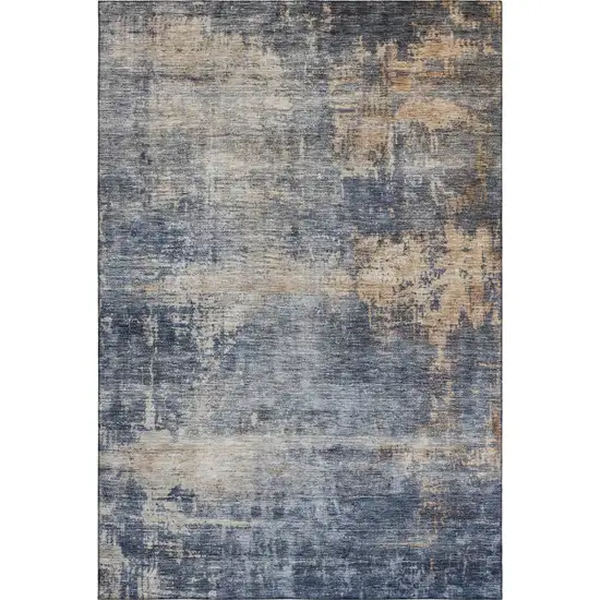 Denim Blue Silver And Beige Abstract Washable Area Rug With UV Protection Photo 4