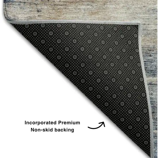 Denim Blue Silver And Beige Abstract Washable Area Rug With UV Protection Photo 5