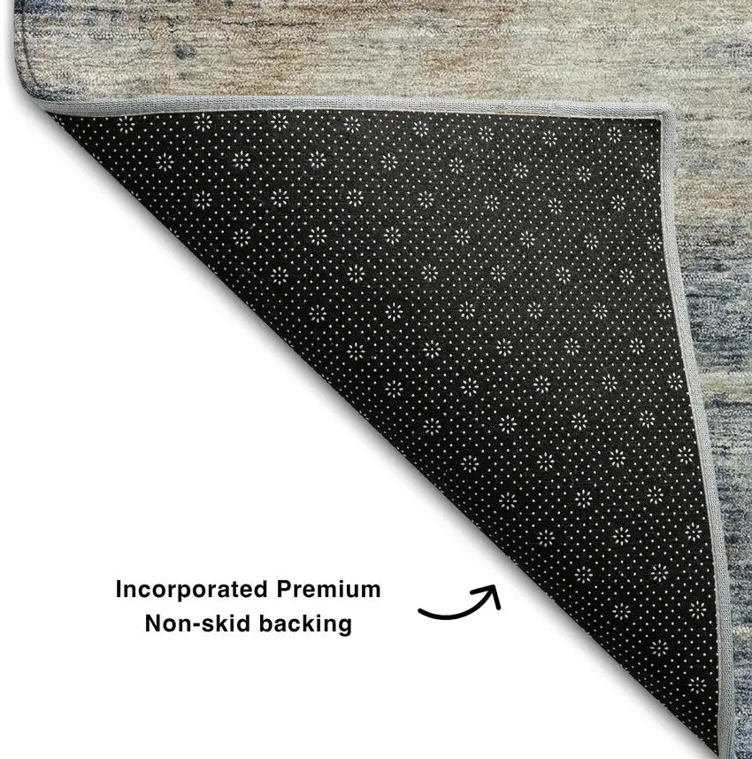 Denim Blue Silver And Beige Abstract Washable Area Rug With UV Protection Photo 6