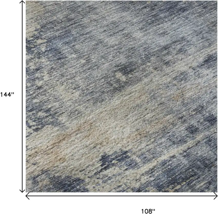 Denim Blue Silver And Beige Abstract Washable Area Rug With UV Protection Photo 8