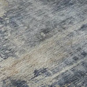 Photo of Denim Blue Silver And Beige Abstract Washable Area Rug With UV Protection