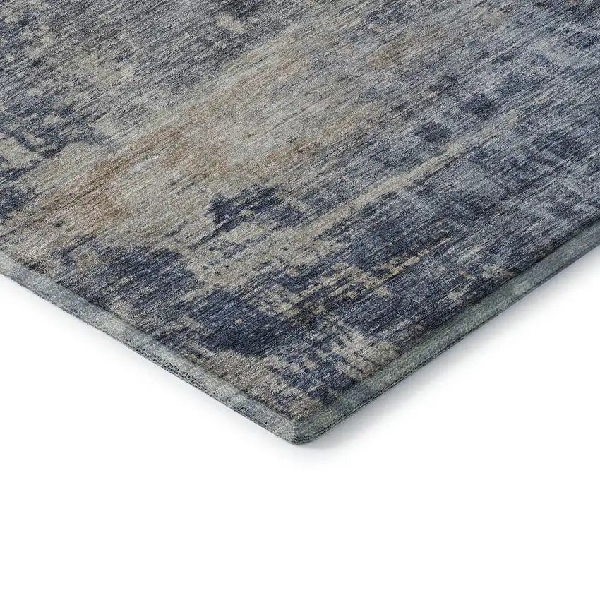 Denim Blue Silver And Beige Abstract Washable Area Rug With UV Protection Photo 6