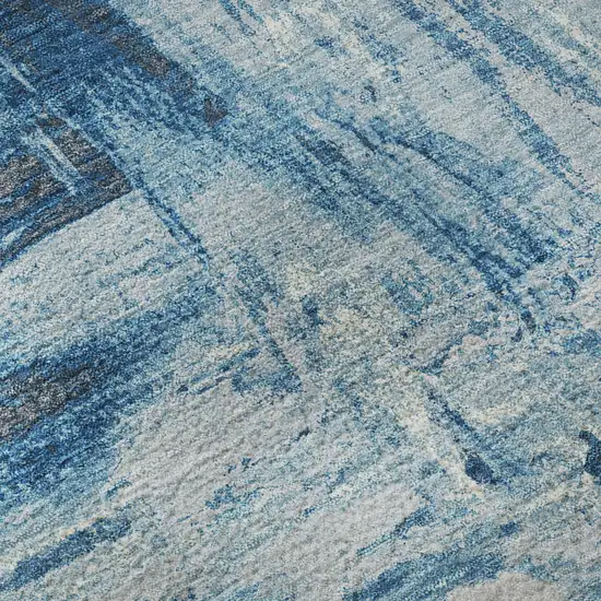 Denim Blue Silver And Gray Abstract Washable Area Rug With UV Protection Photo 9