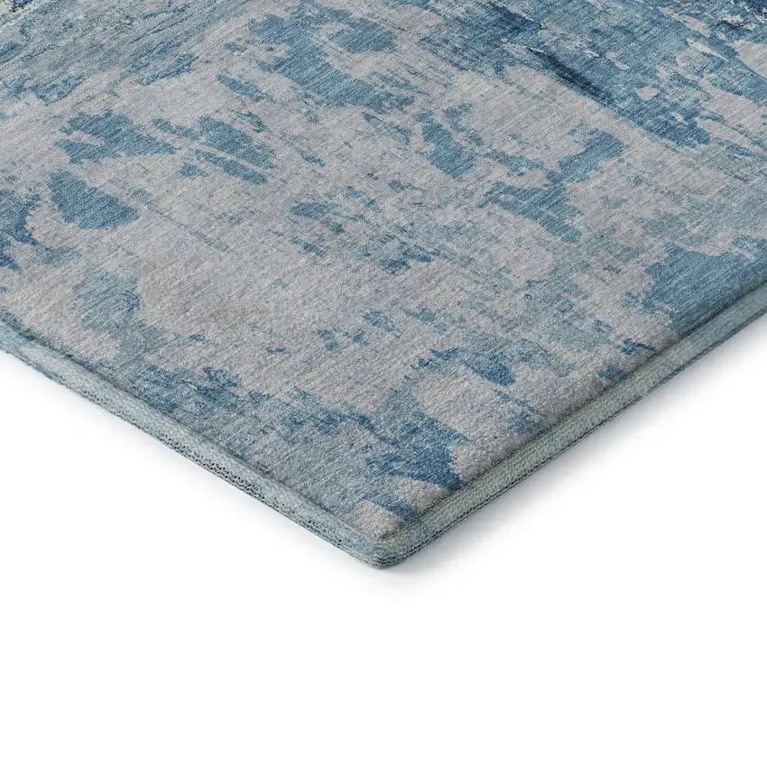 Denim Blue Silver And Gray Abstract Washable Area Rug With UV Protection Photo 7