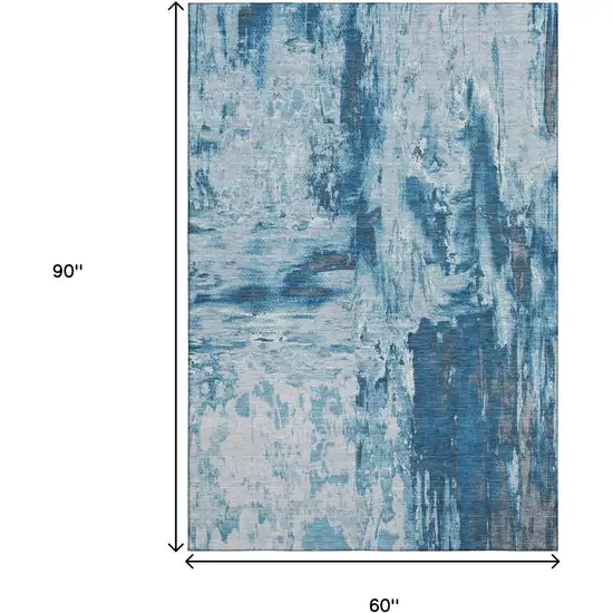 Denim Blue Silver And Gray Abstract Washable Area Rug With UV Protection Photo 9