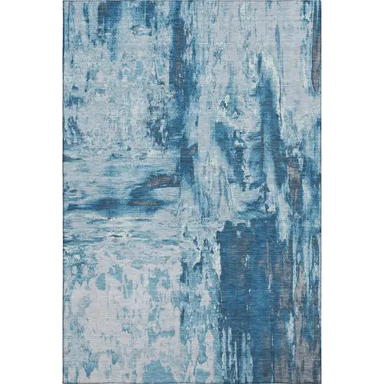 Denim Blue Silver And Gray Abstract Washable Area Rug With UV Protection Photo 1