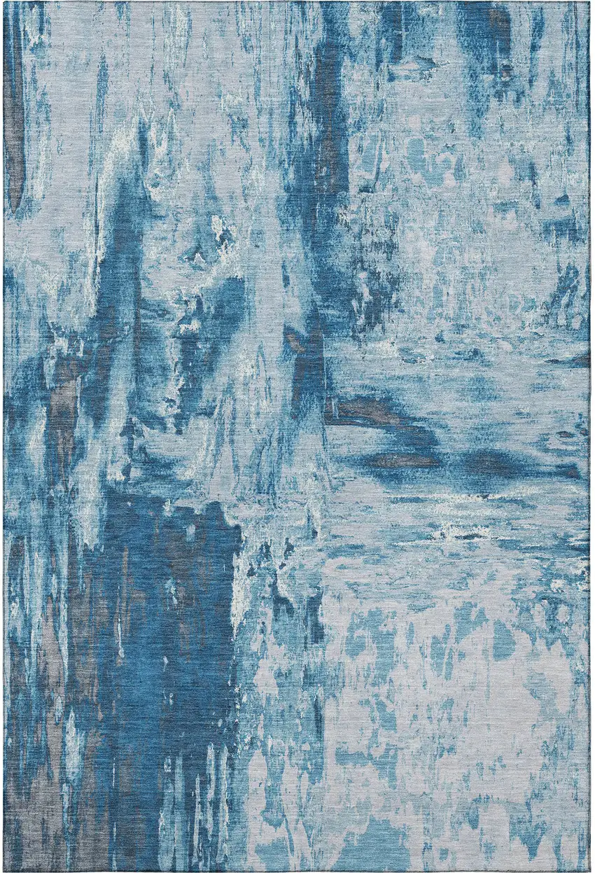 Denim Blue Silver And Gray Abstract Washable Area Rug With UV Protection Photo 3