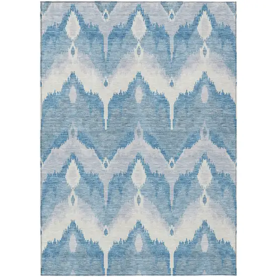 Denim Blue Sky Blue And Ivory Ikat Washable Indoor Outdoor Area Rug Photo 1