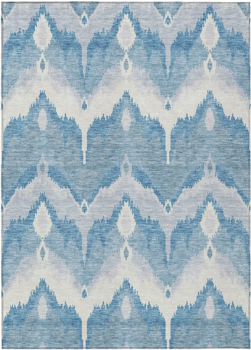 Denim Blue Sky Blue And Ivory Ikat Washable Indoor Outdoor Area Rug Photo 1