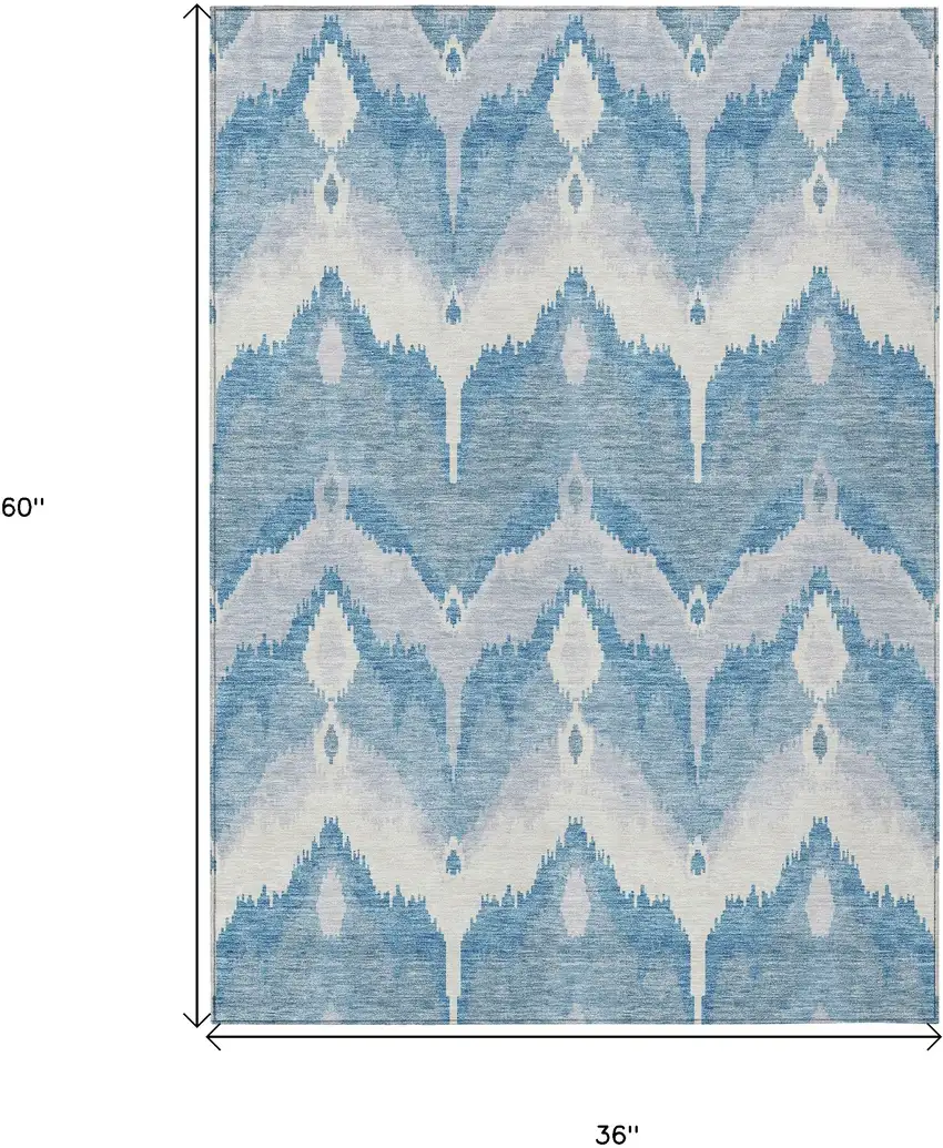 Denim Blue Sky Blue And Ivory Ikat Washable Indoor Outdoor Area Rug Photo 3