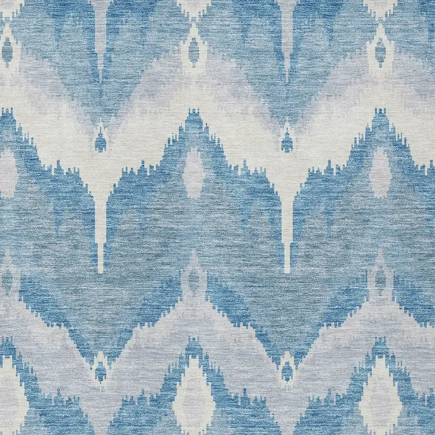 Denim Blue Sky Blue And Ivory Ikat Washable Indoor Outdoor Area Rug Photo 4
