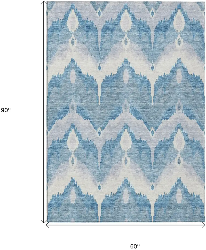 Denim Blue Sky Blue And Ivory Ikat Washable Indoor Outdoor Area Rug Photo 3