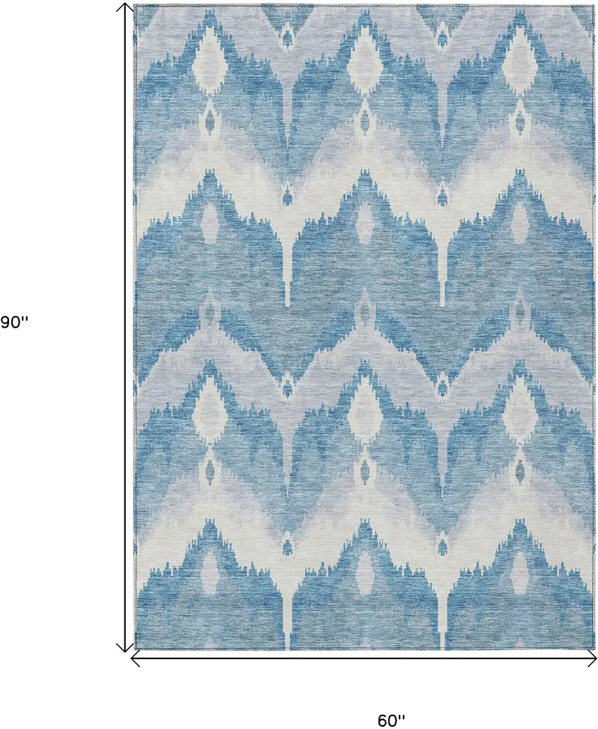 Denim Blue Sky Blue And Ivory Ikat Washable Indoor Outdoor Area Rug Photo 3