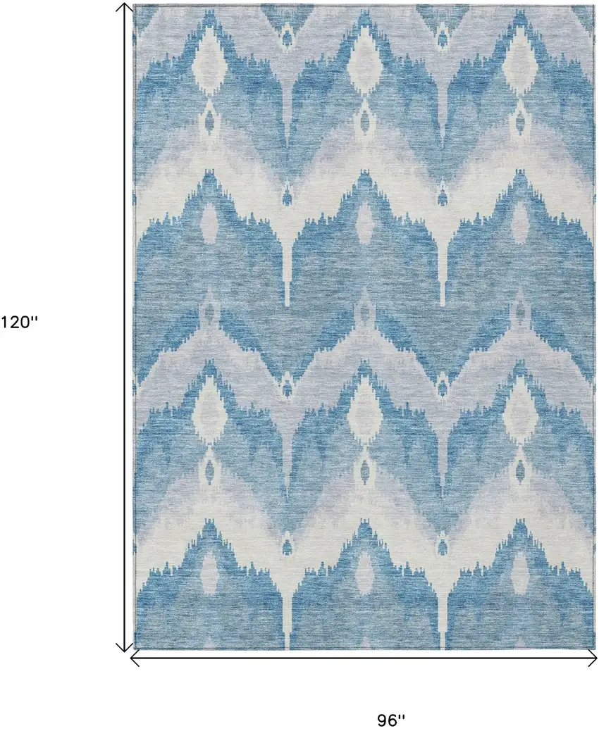 Denim Blue Sky Blue And Ivory Ikat Washable Indoor Outdoor Area Rug Photo 3