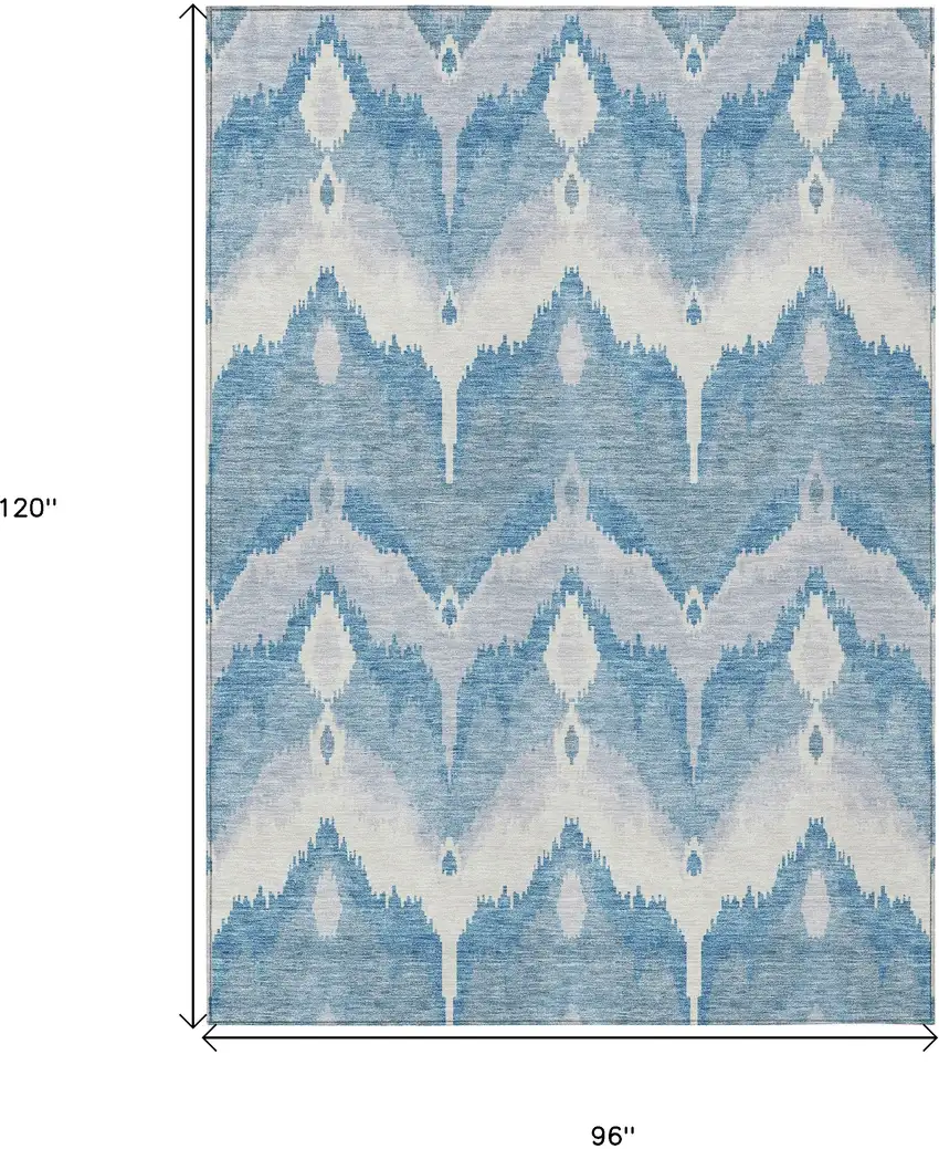 Denim Blue Sky Blue And Ivory Ikat Washable Indoor Outdoor Area Rug Photo 3