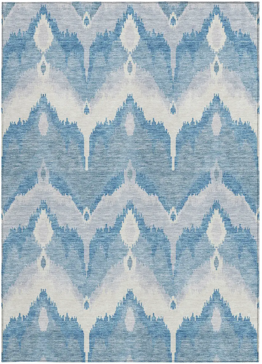 Denim Blue Sky Blue And Ivory Ikat Washable Indoor Outdoor Area Rug Photo 5