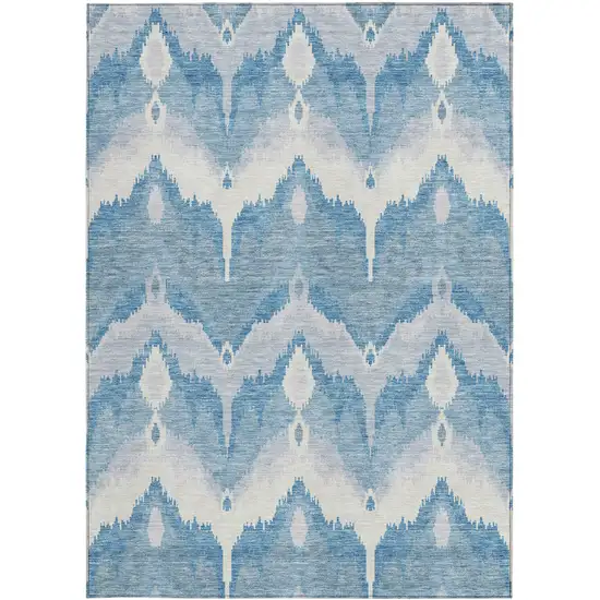 Denim Blue Sky Blue And Ivory Ikat Washable Indoor Outdoor Area Rug Photo 5