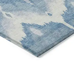 Photo of Denim Blue Sky Blue And Ivory Ikat Washable Indoor Outdoor Area Rug