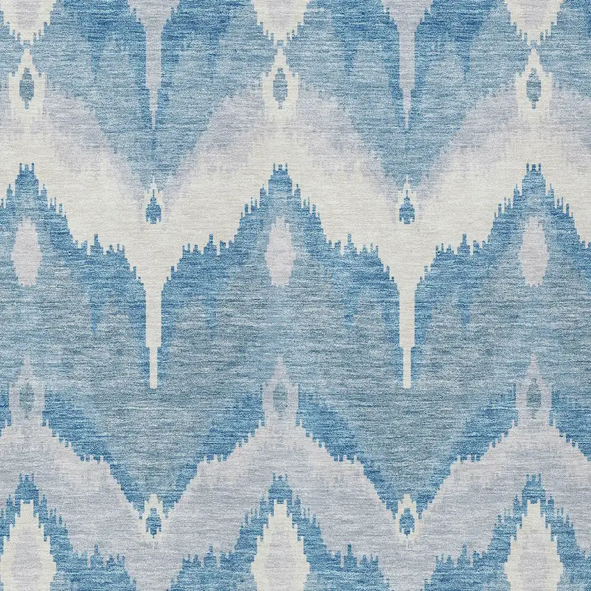 Denim Blue Sky Blue And Ivory Ikat Washable Indoor Outdoor Area Rug Photo 4