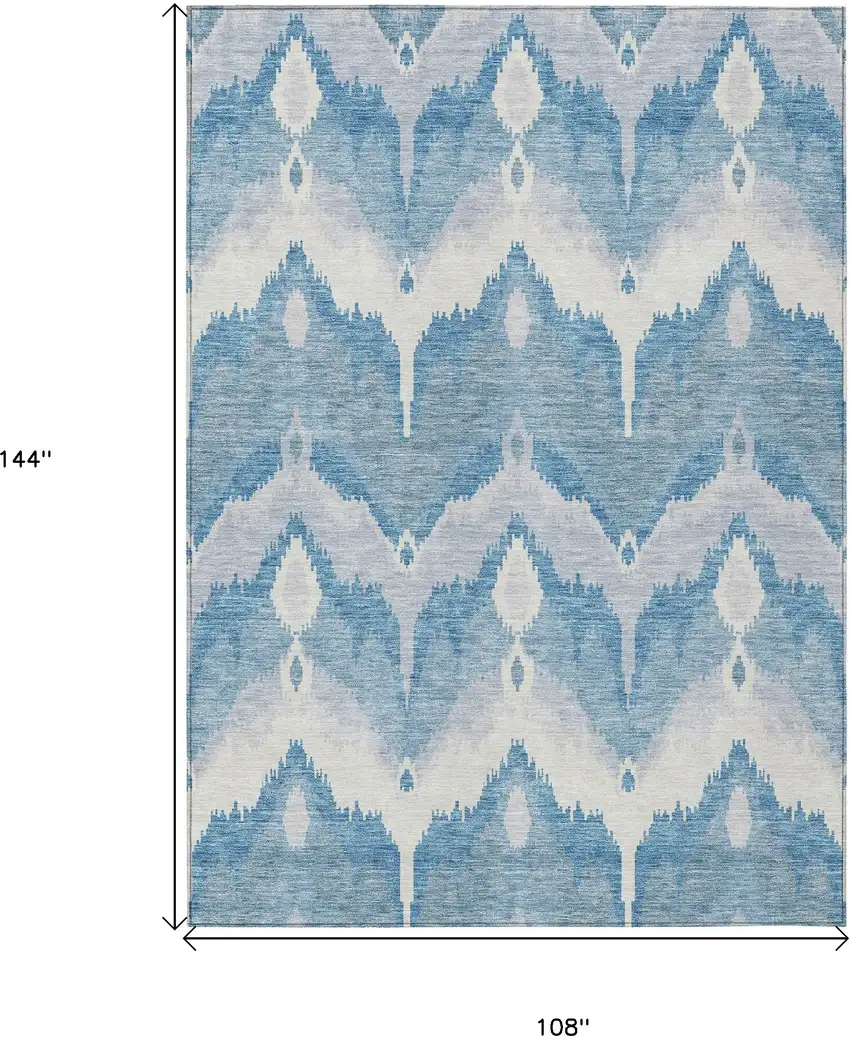 Denim Blue Sky Blue And Ivory Ikat Washable Indoor Outdoor Area Rug Photo 3