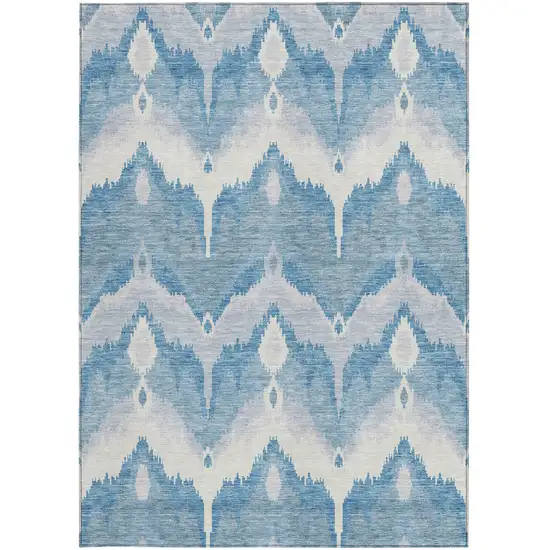 Denim Blue Sky Blue And Ivory Ikat Washable Indoor Outdoor Area Rug Photo 5