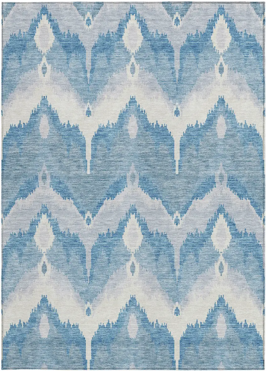Denim Blue Sky Blue And Ivory Ikat Washable Indoor Outdoor Area Rug Photo 5