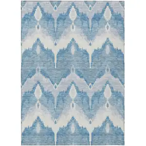 Photo of Denim Blue Sky Blue And Ivory Ikat Washable Indoor Outdoor Area Rug