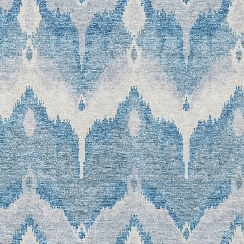 Denim Blue Sky Blue And Ivory Ikat Washable Indoor Outdoor Area Rug Photo 4
