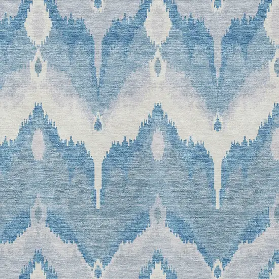 Denim Blue Sky Blue And Ivory Ikat Washable Indoor Outdoor Area Rug Photo 4