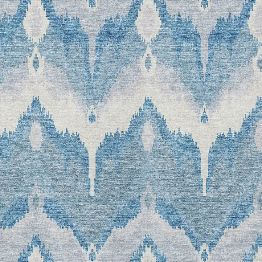 Denim Blue Sky Blue And Ivory Ikat Washable Indoor Outdoor Area Rug Photo 4