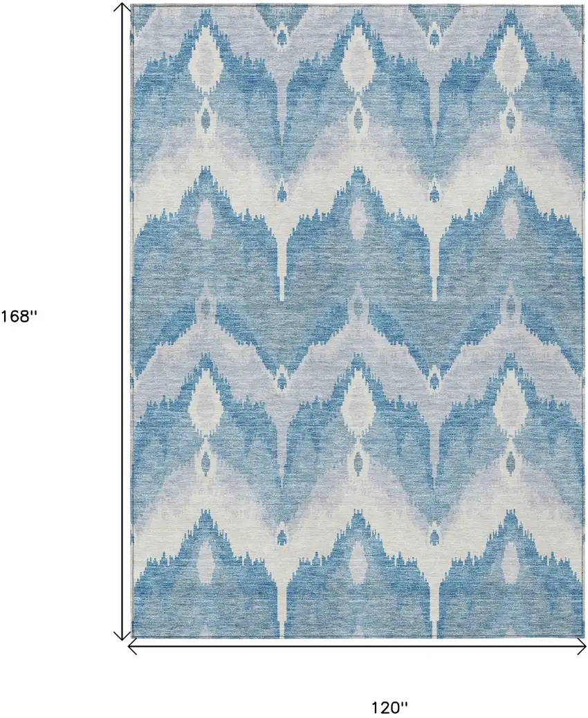 Denim Blue Sky Blue And Ivory Ikat Washable Indoor Outdoor Area Rug Photo 3