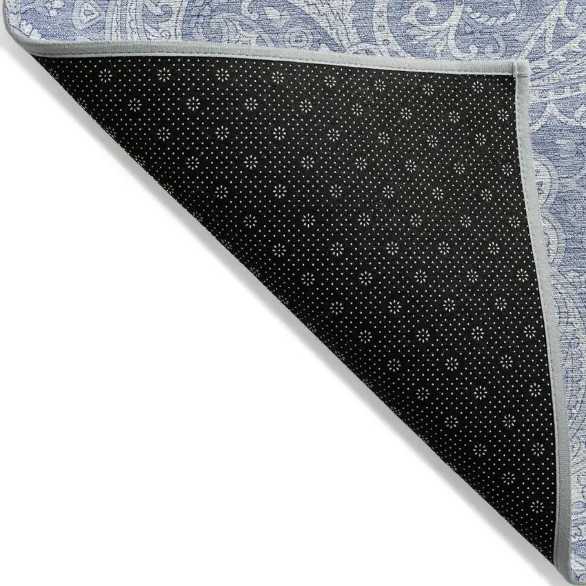 Denim Blue Sky Blue And Ivory Paisley Washable Indoor Outdoor Area Rug Photo 4