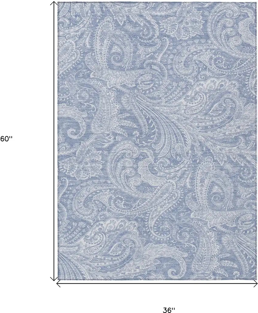 Denim Blue Sky Blue And Ivory Paisley Washable Indoor Outdoor Area Rug Photo 3
