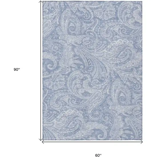 Denim Blue Sky Blue And Ivory Paisley Washable Indoor Outdoor Area Rug Photo 3