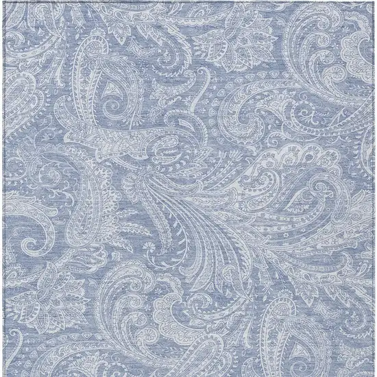 Denim Blue Sky Blue And Ivory Paisley Washable Indoor Outdoor Area Rug Photo 6