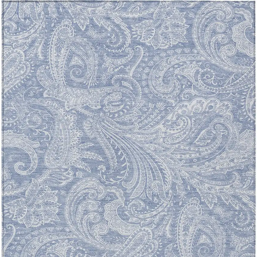 Denim Blue Sky Blue And Ivory Paisley Washable Indoor Outdoor Area Rug Photo 6