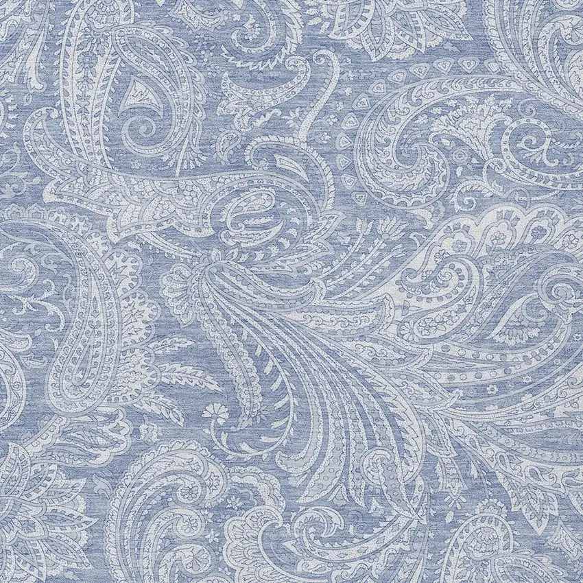 Denim Blue Sky Blue And Ivory Paisley Washable Indoor Outdoor Area Rug Photo 5