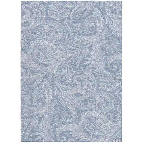 Denim Blue Sky Blue And Ivory Paisley Washable Indoor Outdoor Area Rug Photo 5