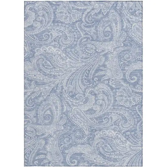 Denim Blue Sky Blue And Ivory Paisley Washable Indoor Outdoor Area Rug Photo 5