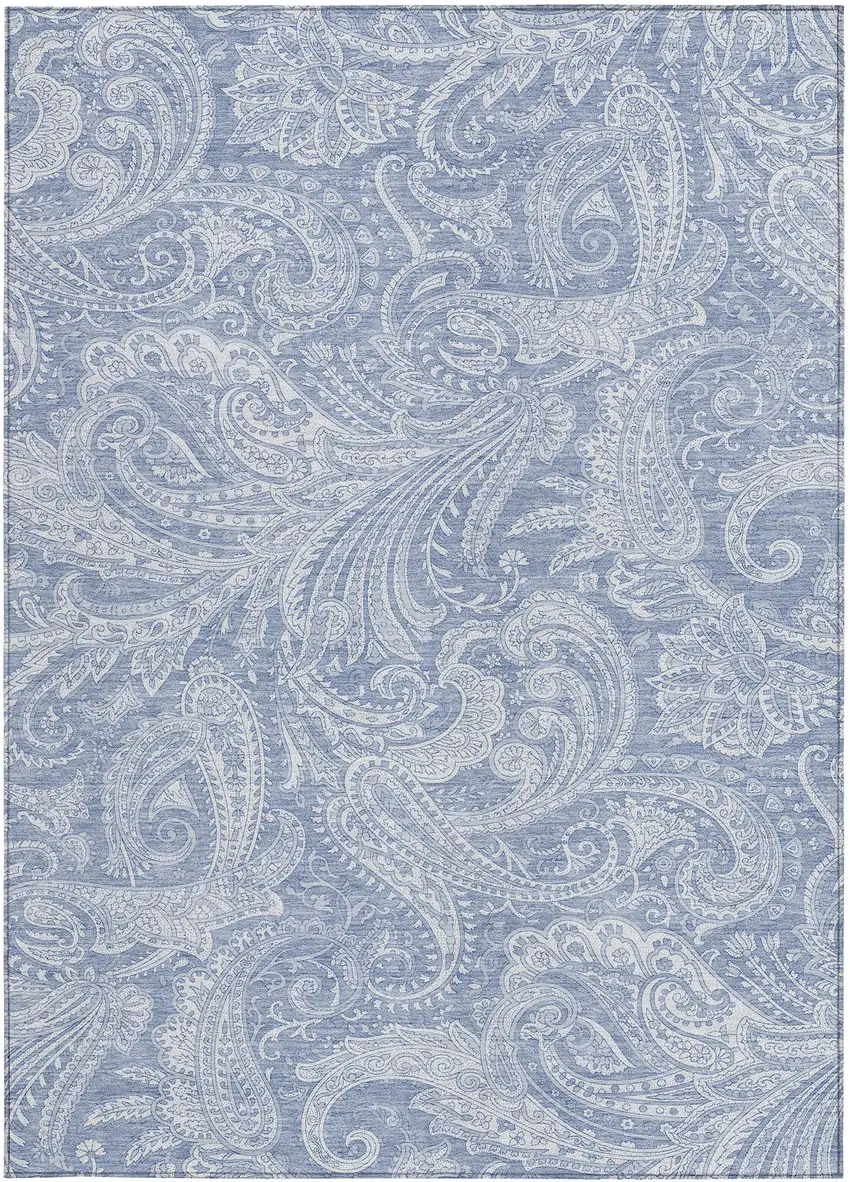 Denim Blue Sky Blue And Ivory Paisley Washable Indoor Outdoor Area Rug Photo 5