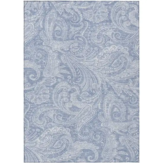 Denim Blue Sky Blue And Ivory Paisley Washable Indoor Outdoor Area Rug Photo 2