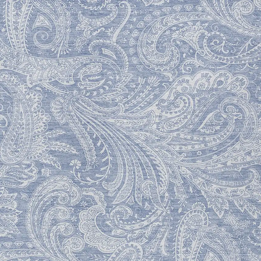 Denim Blue Sky Blue And Ivory Paisley Washable Indoor Outdoor Area Rug Photo 5