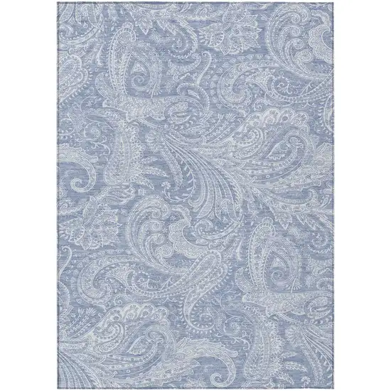 Denim Blue Sky Blue And Ivory Paisley Washable Indoor Outdoor Area Rug Photo 2