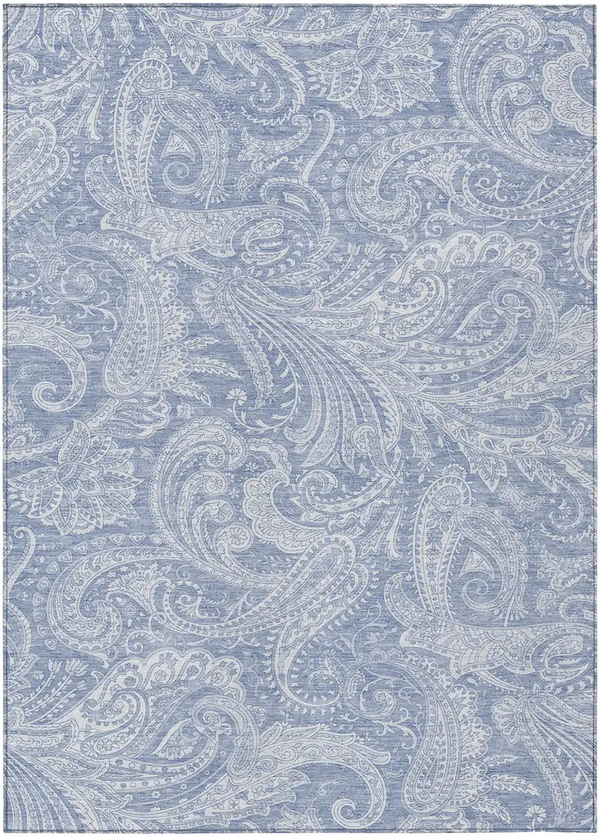 Denim Blue Sky Blue And Ivory Paisley Washable Indoor Outdoor Area Rug Photo 2