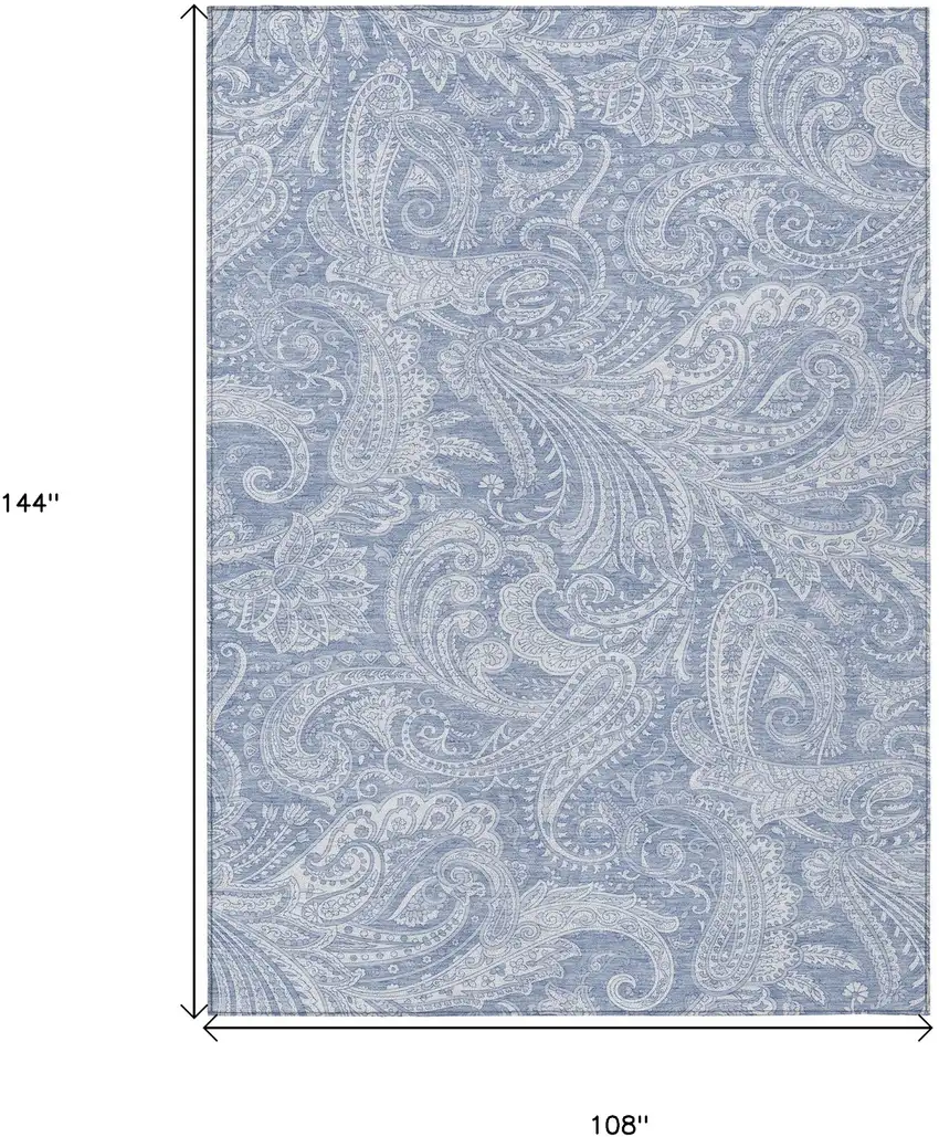 Denim Blue Sky Blue And Ivory Paisley Washable Indoor Outdoor Area Rug Photo 3
